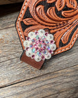 Light Oil Floral Bronc Noseband With Bright Silver Conchos