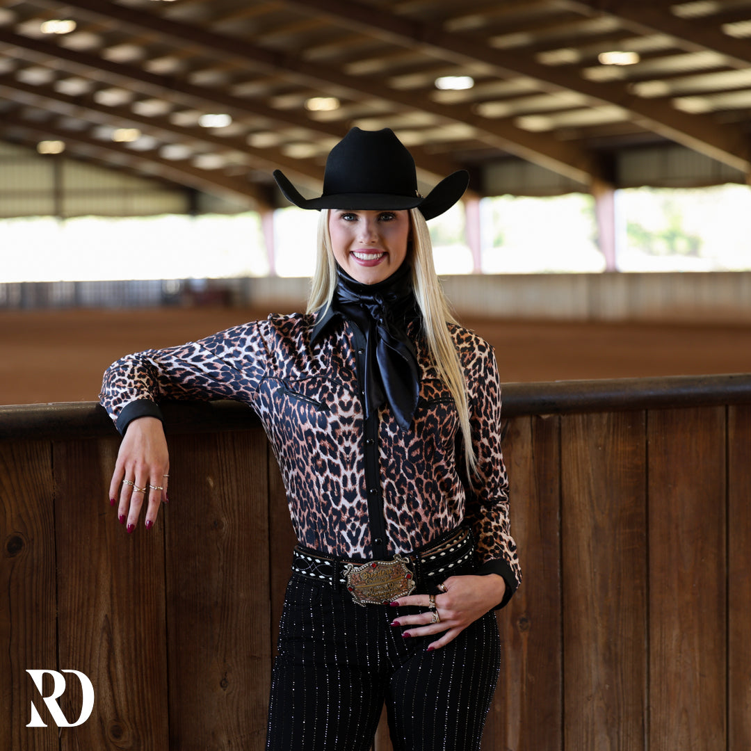 BLACK LEOPARD PERFORMANCE RODEO SHIRT