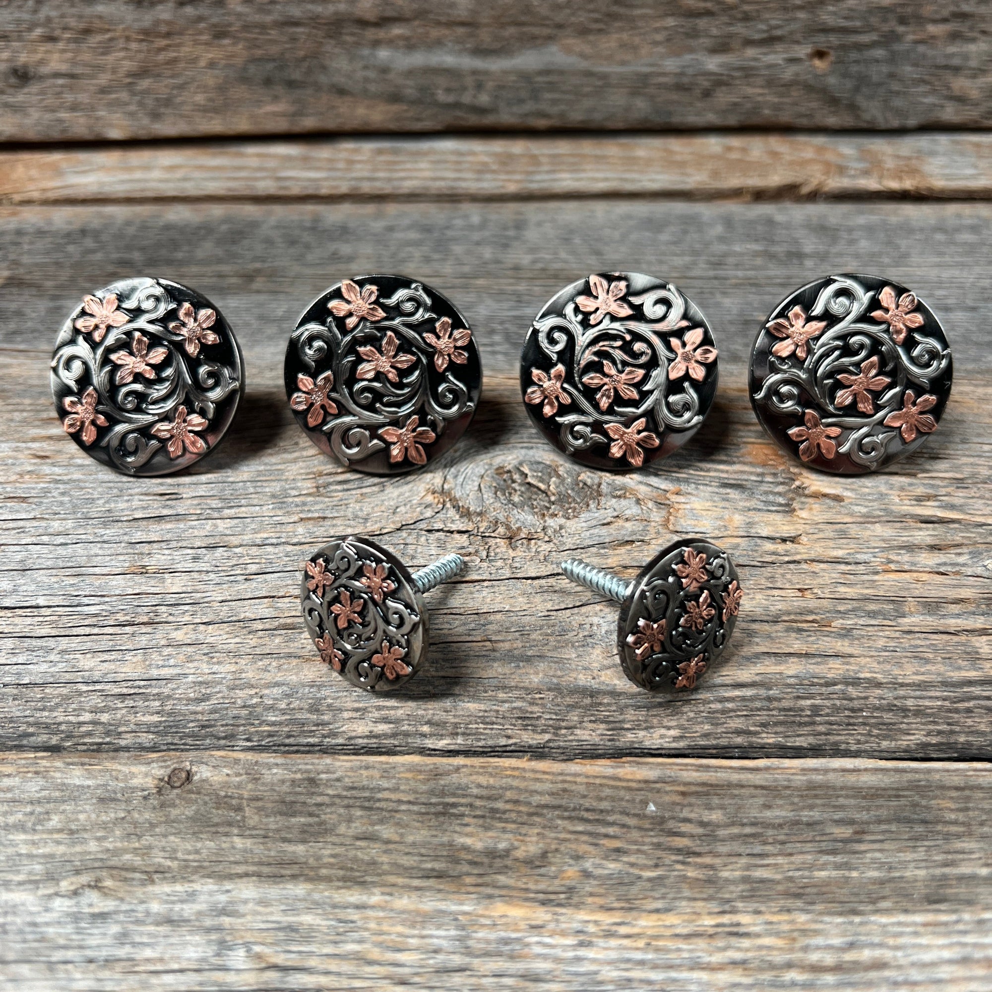 Silver - Copper Floral Saddle Set SSW200