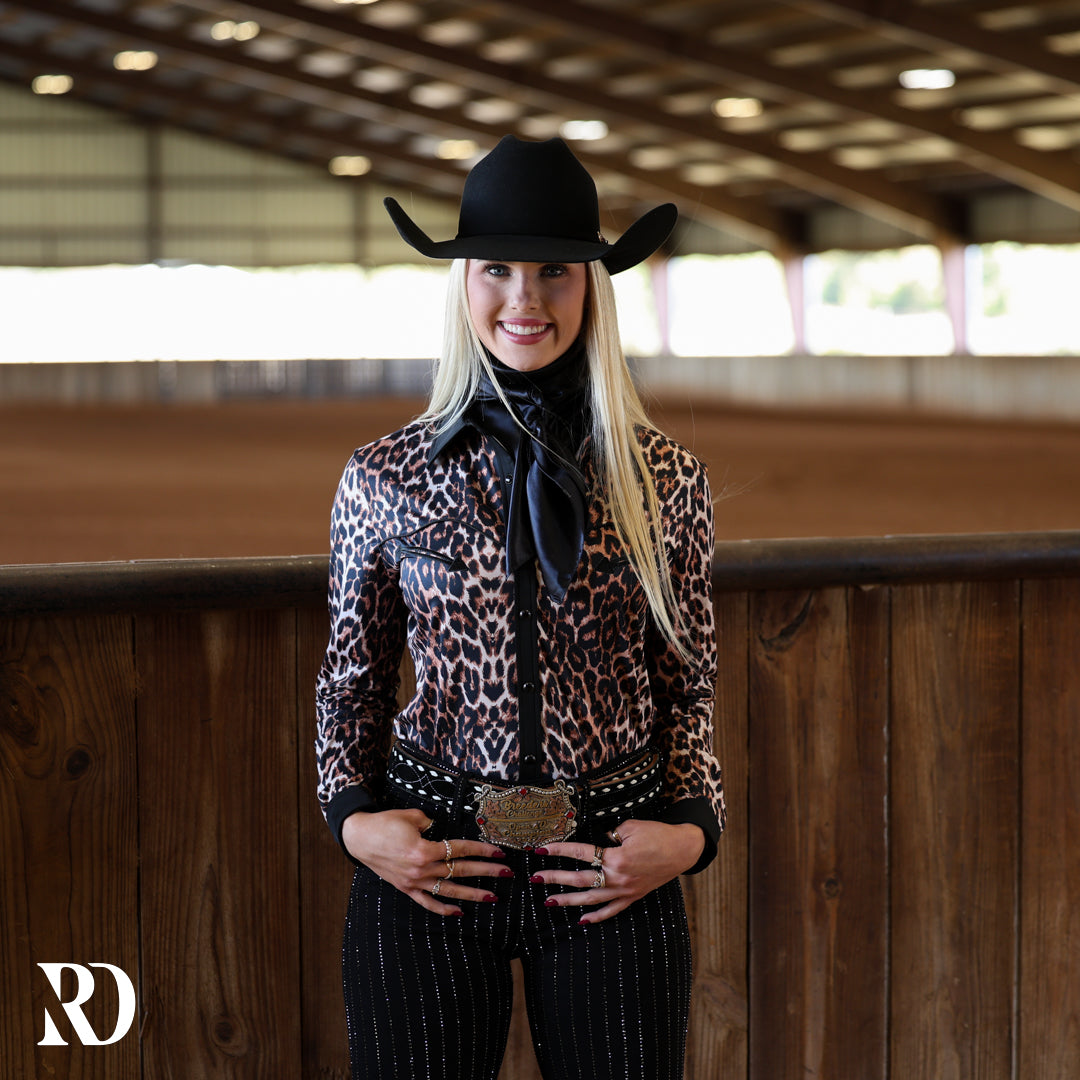BLACK LEOPARD PERFORMANCE RODEO SHIRT