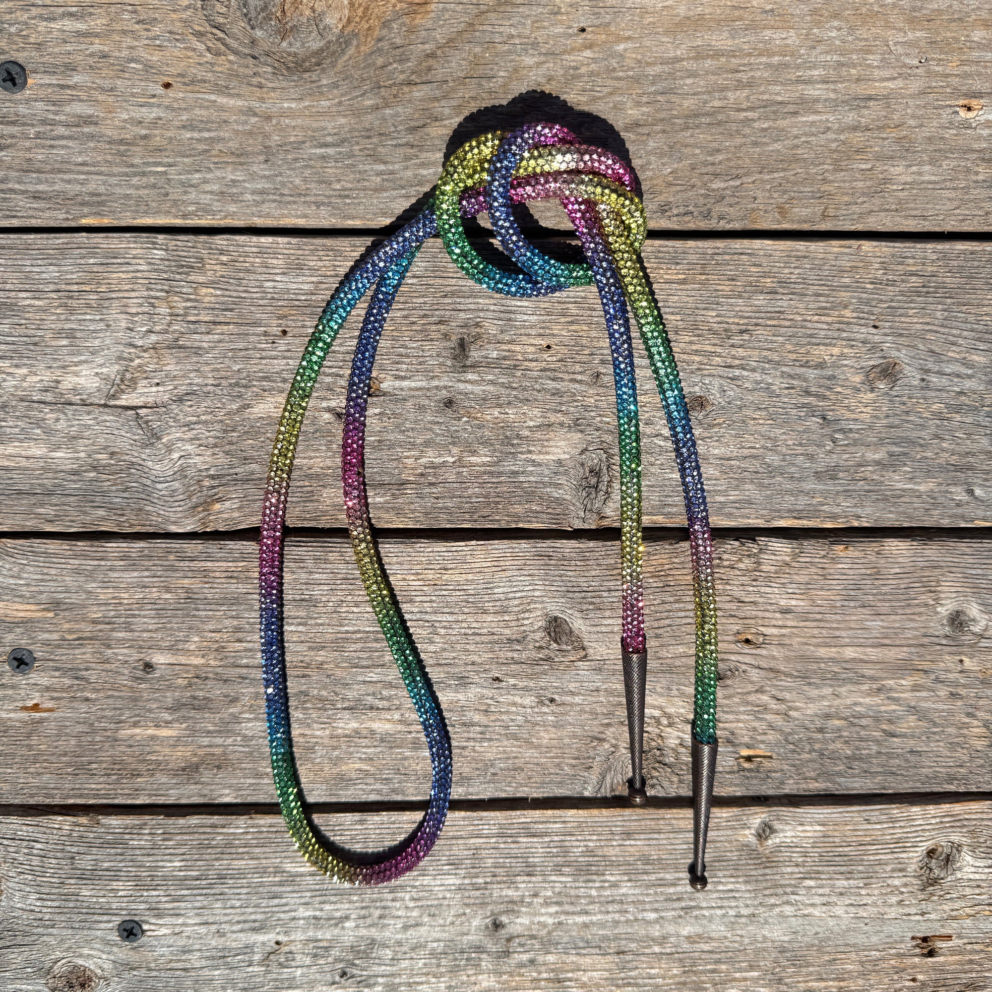 Rainbow Rhinestone Western Bolo Tie 