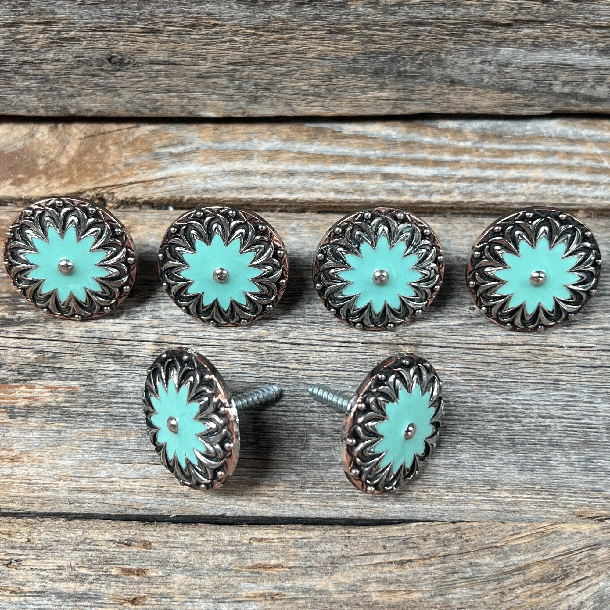 Copper &amp; Antique Silver Turquoise Flower Saddle Set SSW122