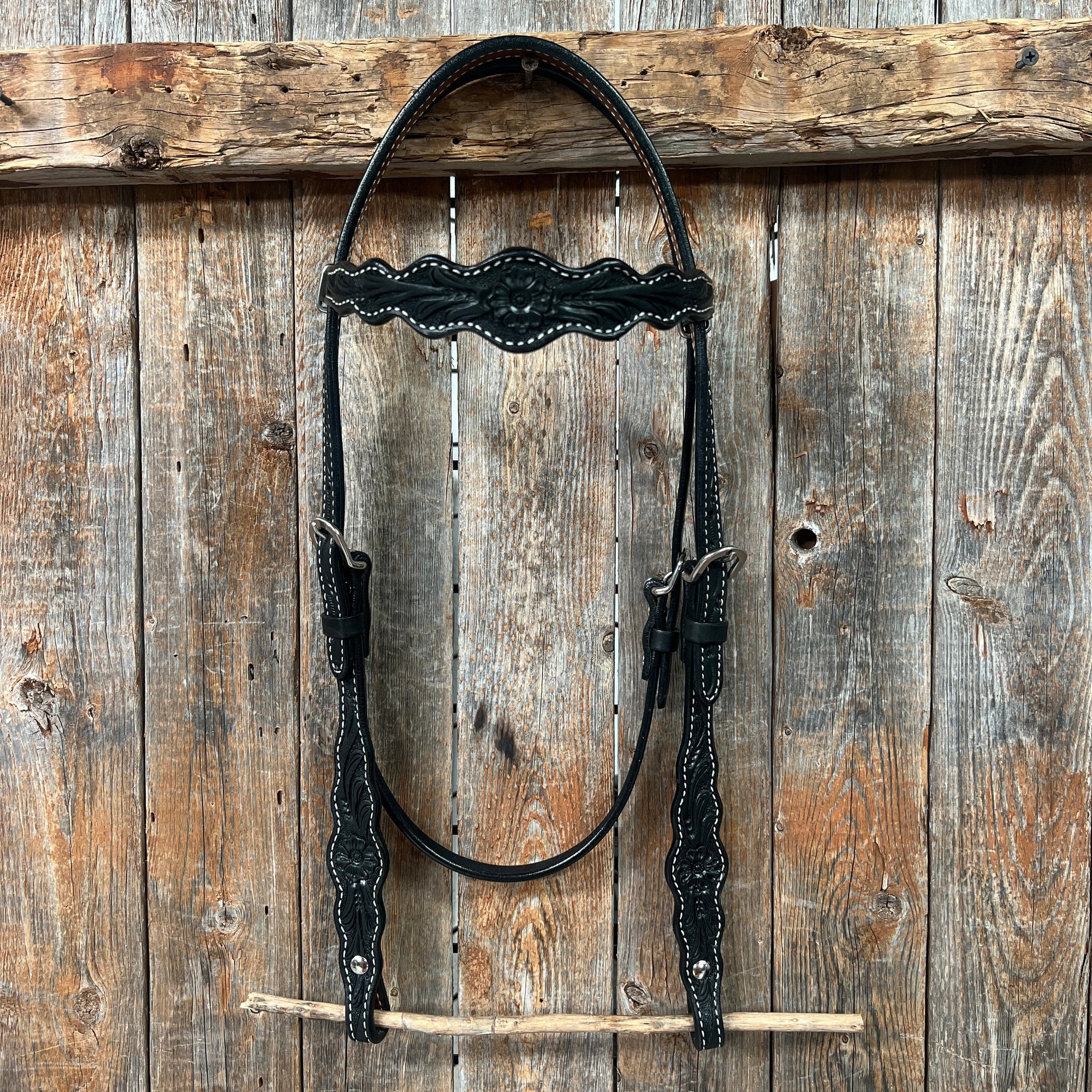Floral Scalloped Black Browband Headstall / Bridle