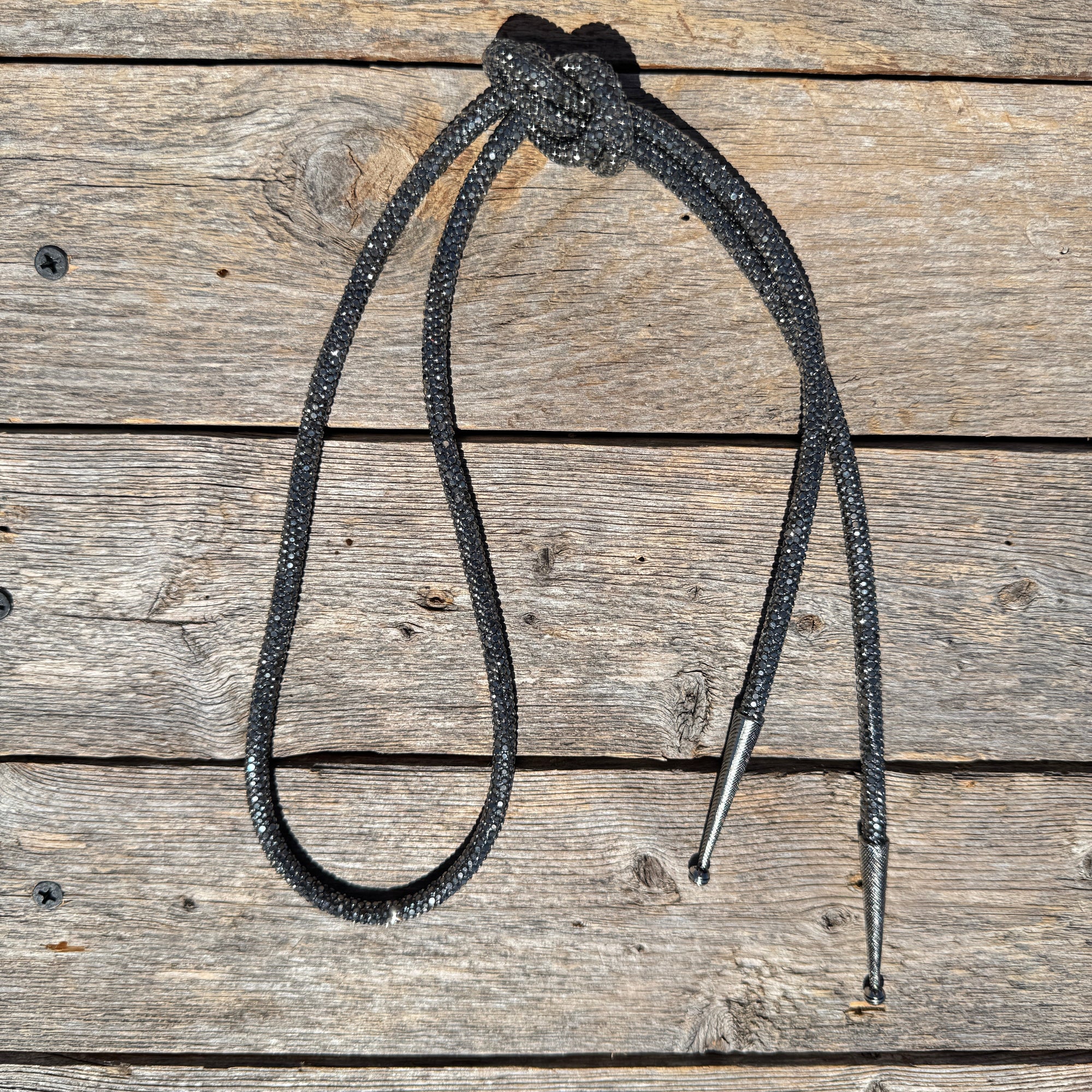Hematite Rhinestone Western Bolo Tie 