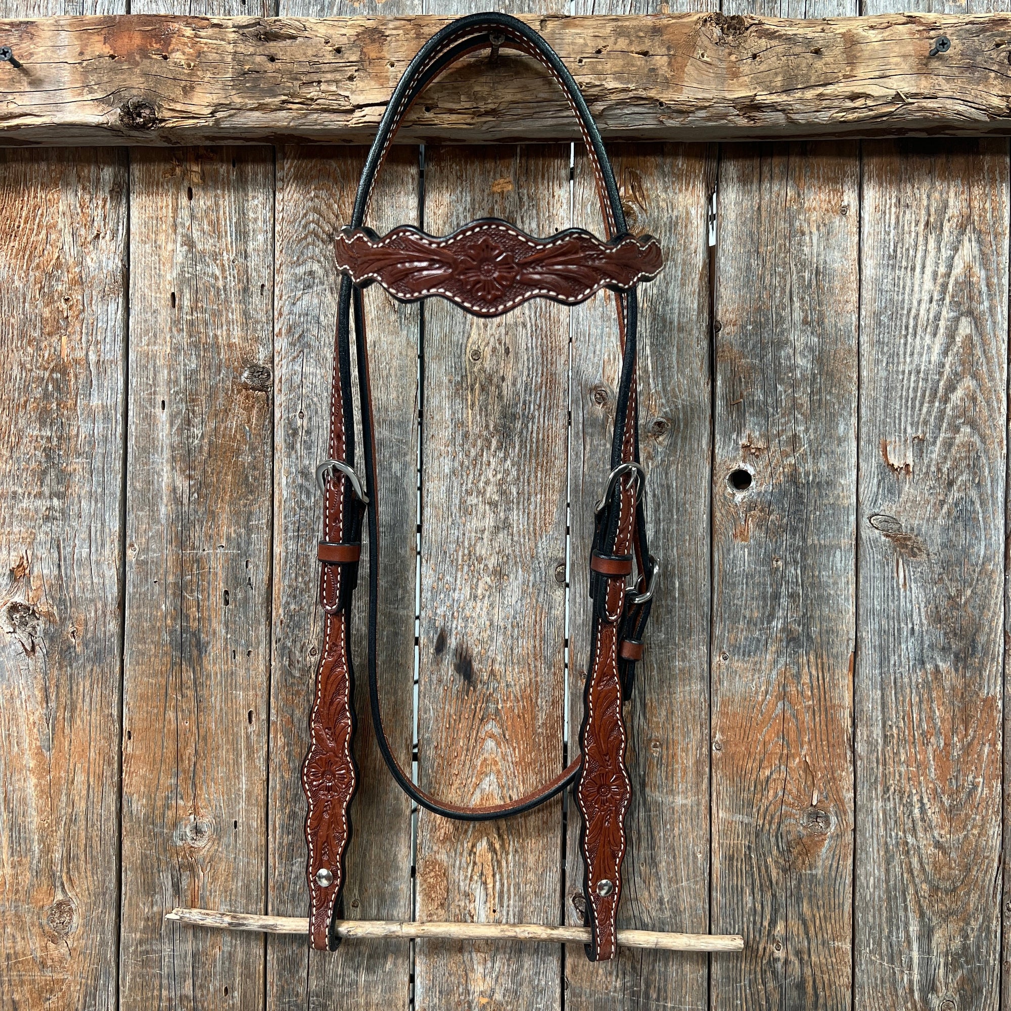 Floral Scalloped Medium Oil Browband Headstall / Bridle
