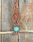 Floral Teal Dot Turquoise - Clear Browband/One Ear Headstall - Breastcollar Tack Set 
