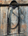 Floral V Browband Dark Oil Headstall / Bridle