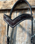 Floral V Browband Dark Oil Headstall / Bridle