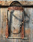 Light Oil Floral Tooled Buckaroo Style Browband Headstall / Bridle