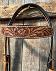 Light Oil Floral Tooled Buckaroo Style Browband Headstall / Bridle