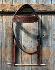 Medium Oil Floral Tooled Copper Buckstitching &  Dots Browband Headstall / Bridle