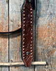 Medium Oil Floral Tooled Copper Buckstitching &  Dots Browband Headstall / Bridle