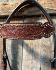 Medium Oil Floral Tooled Copper Buckstitching &  Dots Browband Headstall / Bridle