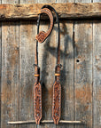 Light Oil Floral Tooled Silver Buckstitching & Dots One Ear Headstall / Bridle