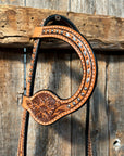 Light Oil Floral Tooled Silver Buckstitching & Dots One Ear Headstall / Bridle