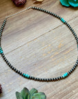 Sterling Silver Pearl Necklace with Turquoise & Variscite Rondelles – 19.5”