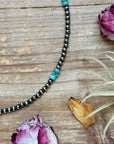 Sterling Silver Pearl Necklace with Turquoise & Variscite Rondelles – 19.5”