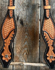 Basketweave - Leaf Scalloped Two Tone One Ear Headstall/Bridle 