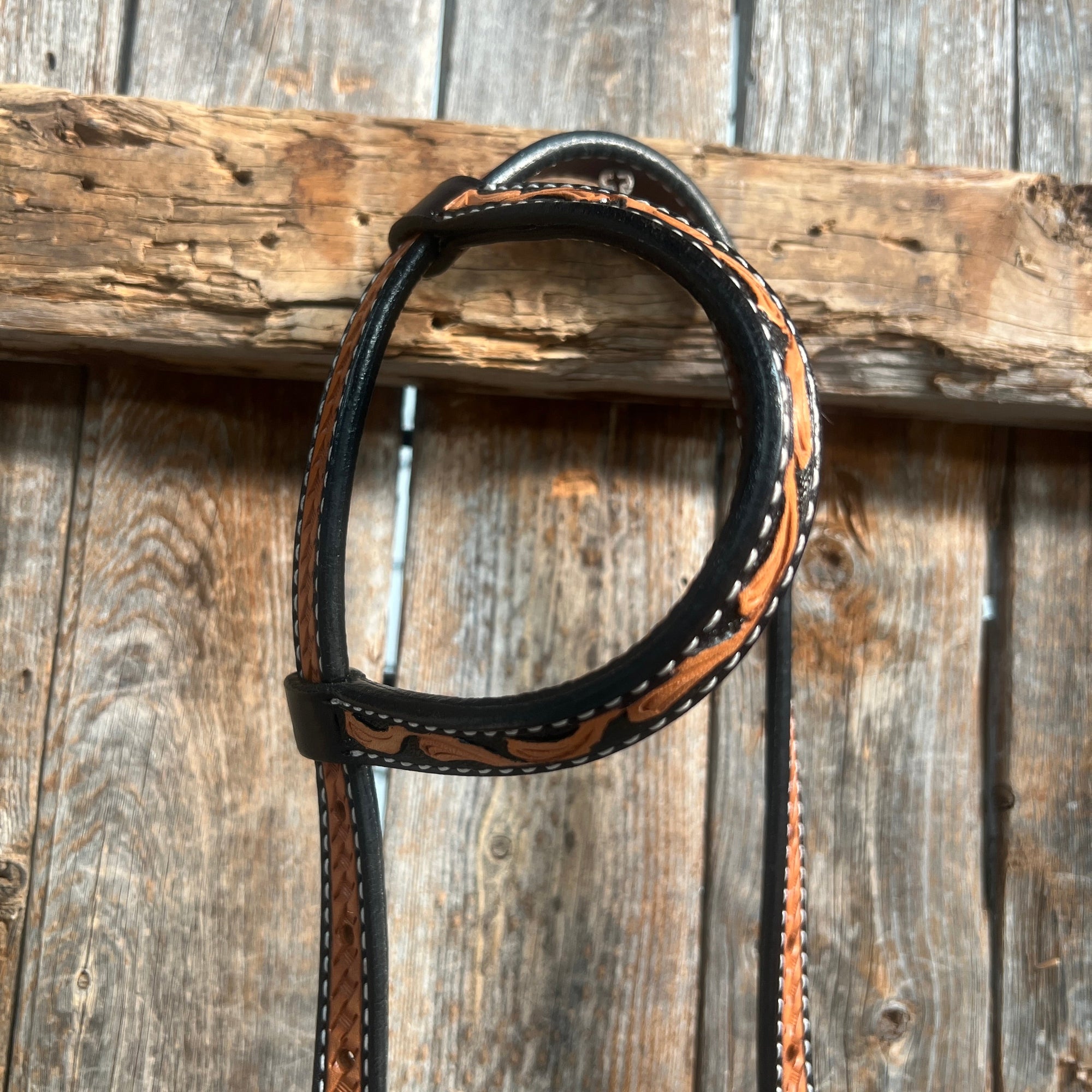 Basketweave - Leaf Scalloped Two Tone One Ear Headstall/Bridle 