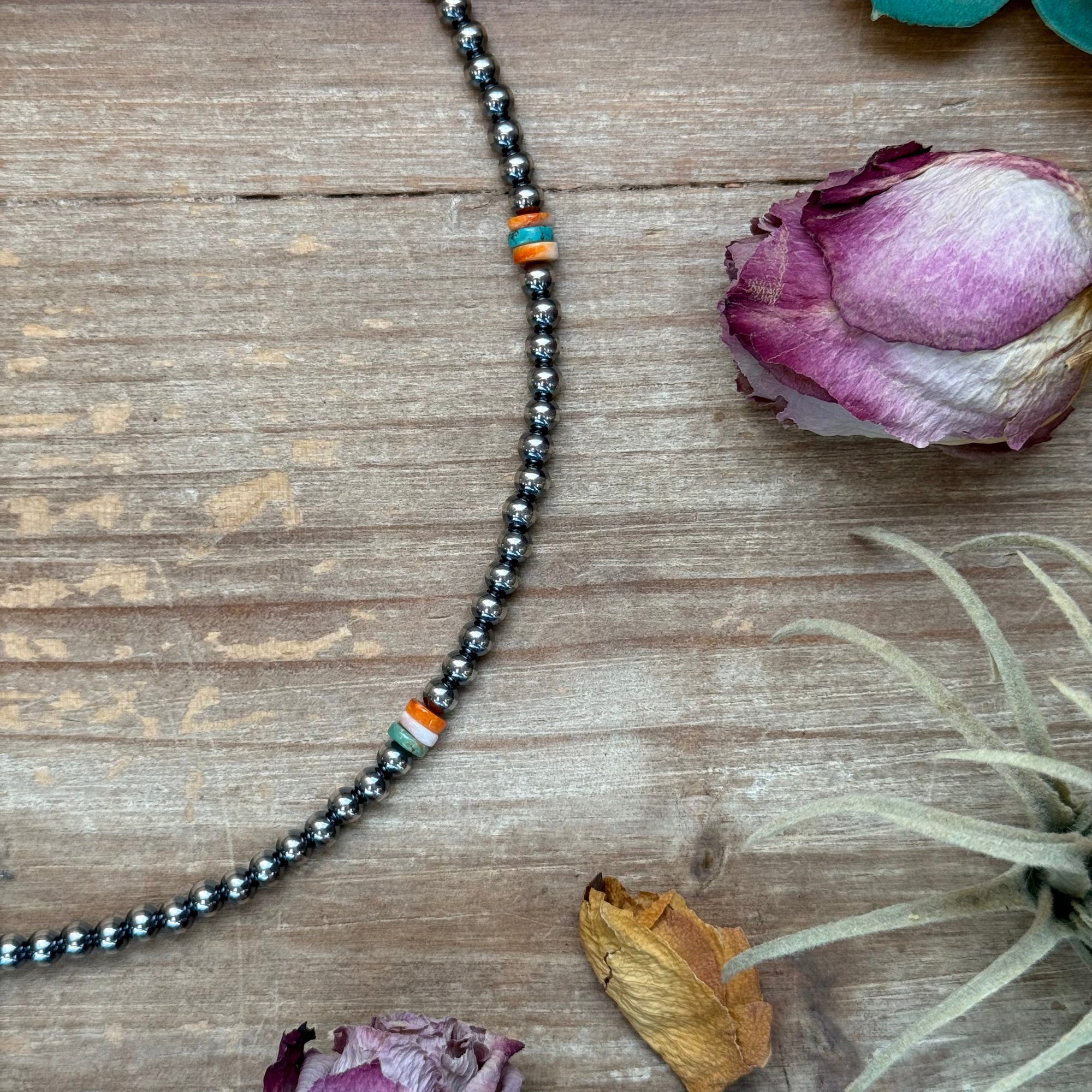 Mixed Turquoise &amp; Spiny Oyster Heishi Necklace – 19”