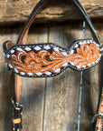 Floral Tooled Buckstitch Browband Headstall / Bridle