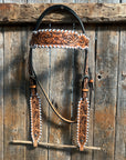 Light Oil Floral Tooled with White Whipstitch Browband Headstall / Bridle