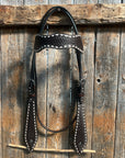 Dark Oil Basketweave Buckstitch Tooled Browband Headstall / Bridle