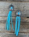 Concho Turquoise Fringe Silver Fashion Earrings WA216