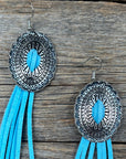 Concho Turquoise Fringe Silver Fashion Earrings WA216