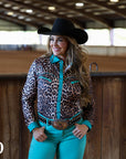 TURQUOISE LEOPARD PERFORMANCE RODEO SHIRT