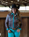 TURQUOISE LEOPARD PERFORMANCE RODEO SHIRT