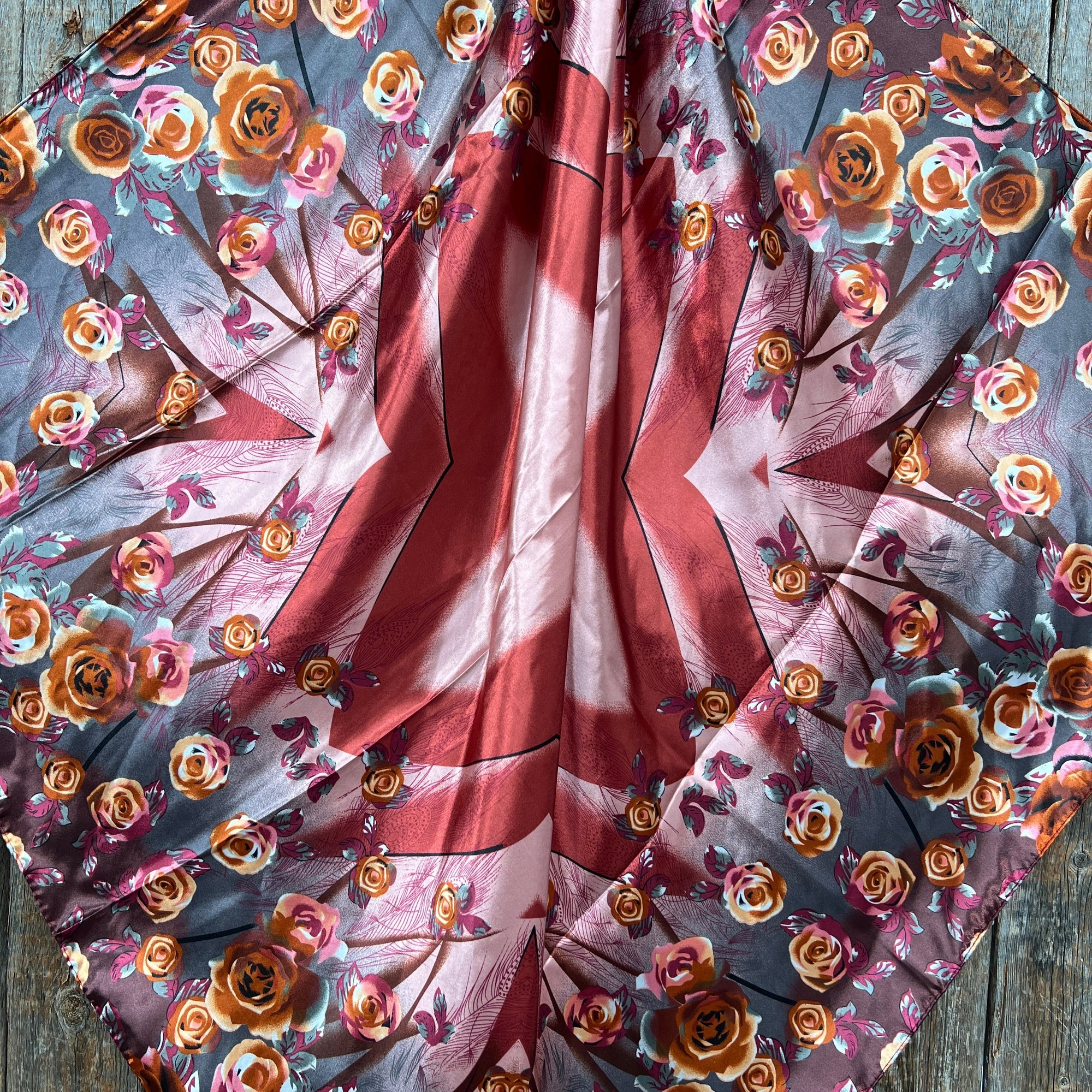 35X35"  Pink and Rust Roses Wild Rag / Scarf WR1007