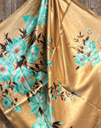 35X35"  Gold & Turquoise Floral Wild Rag / Scarf WR853
