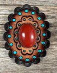 Leather Rosette Dark Oil Edges with Rust Cabochon Western Concho R104CABRU