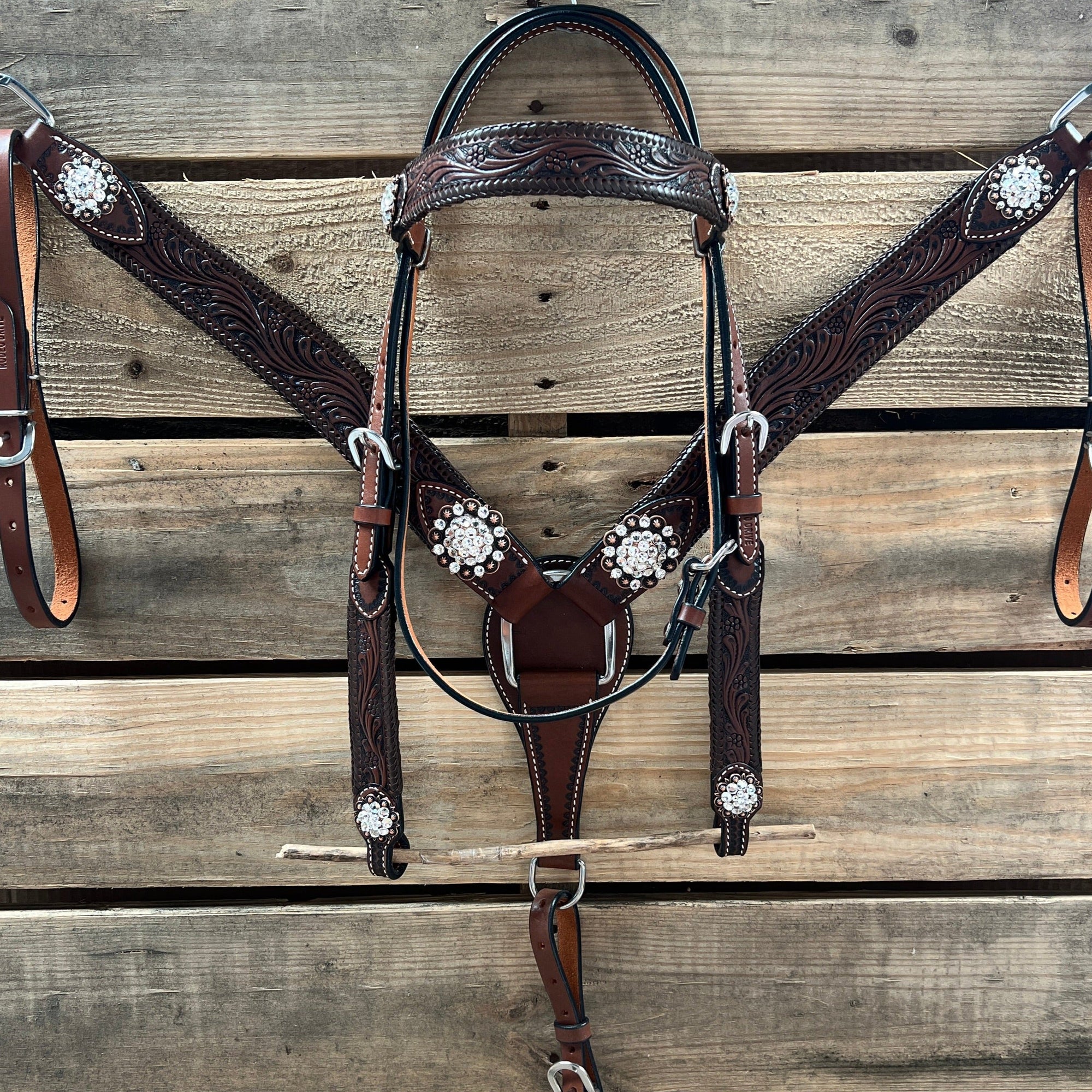 Dark Oil Braid Copper Clear Browband Tack Set  