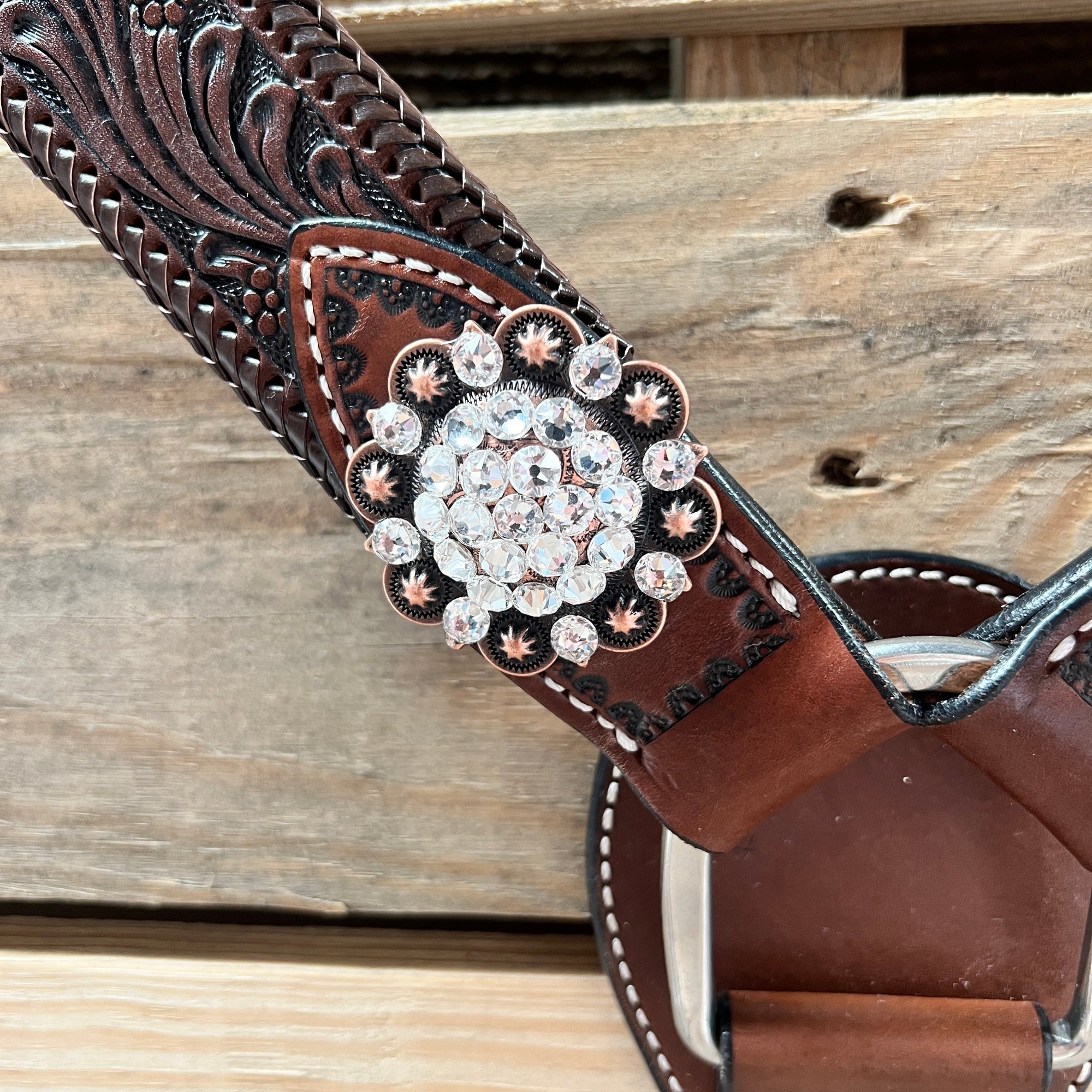 Dark Oil Braid Copper Clear Browband Tack Set  