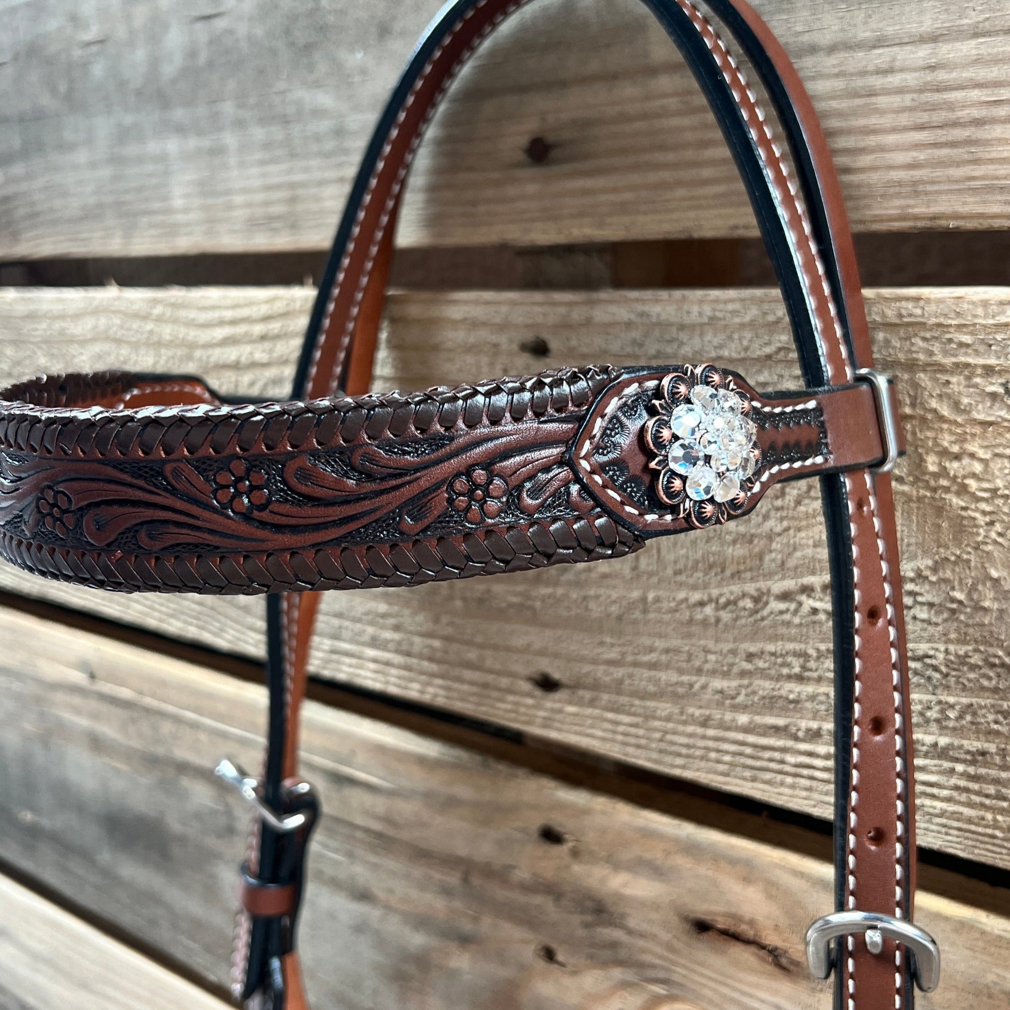 Dark Oil Braid Copper Clear Browband Tack Set  