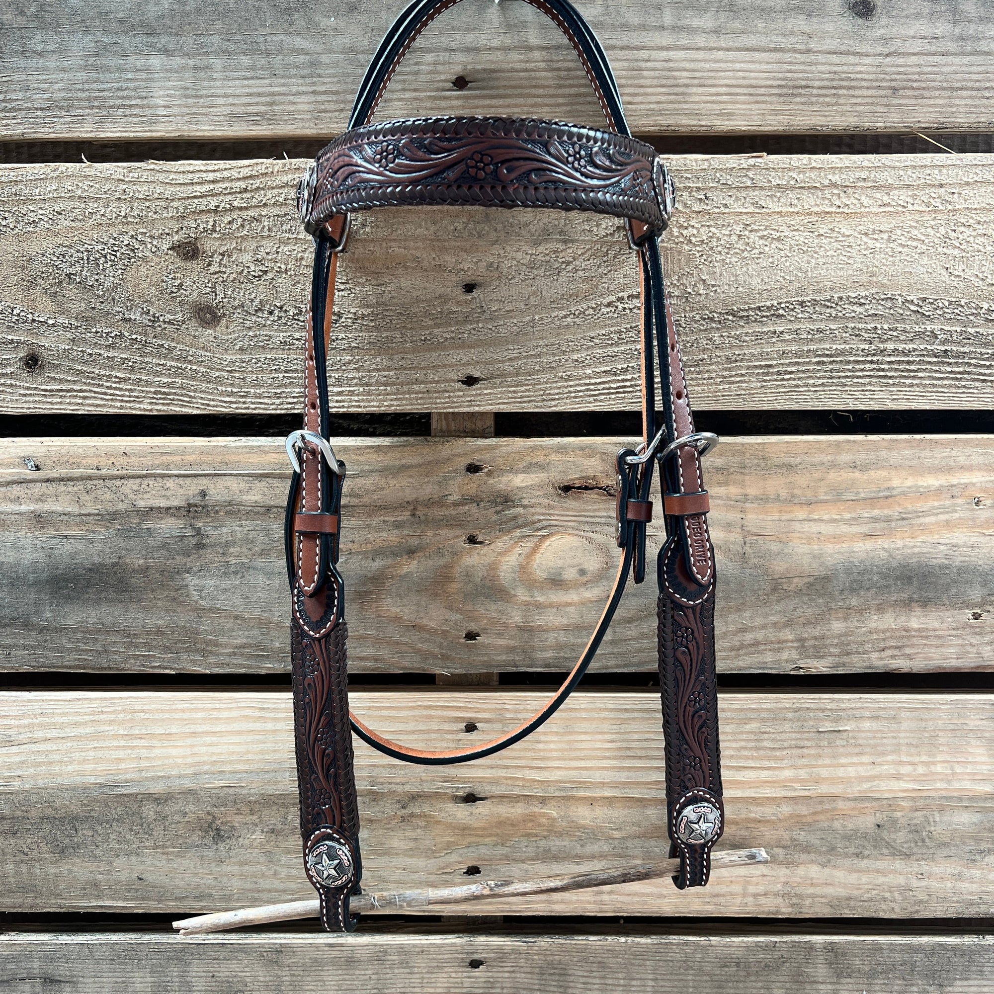 Dark Oil Braid Texas Star Browband Tack Set  