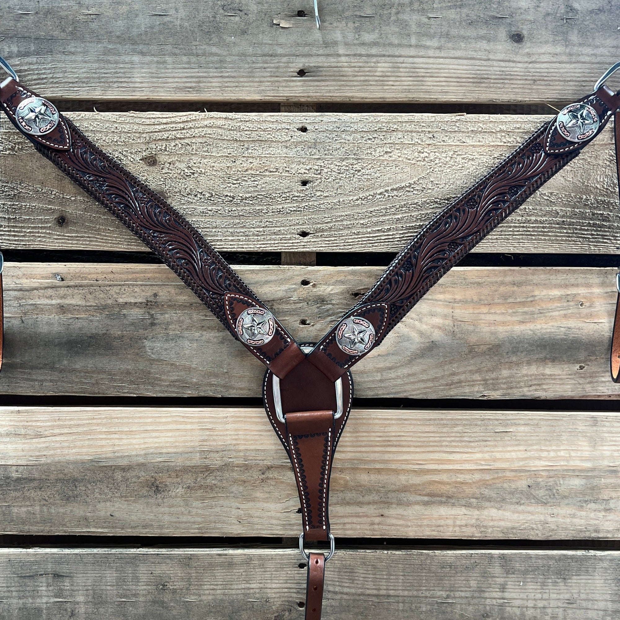 Dark Oil Braid Texas Star Browband Tack Set  