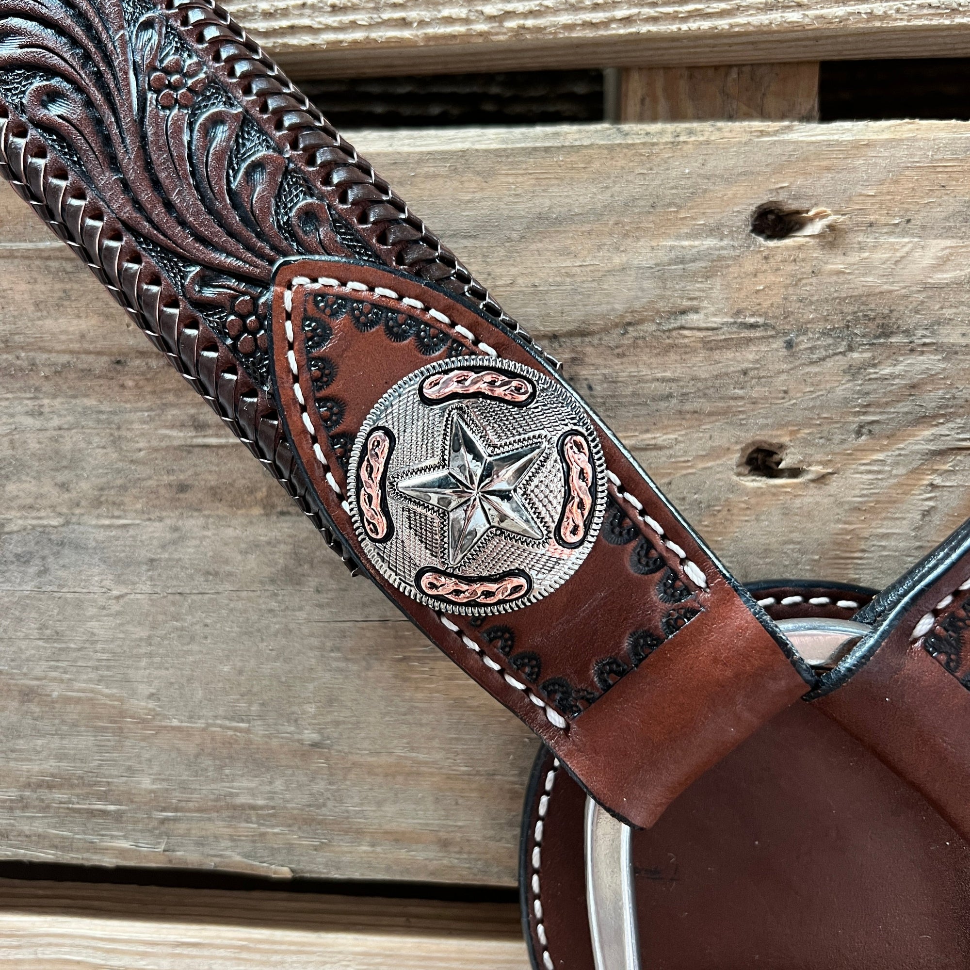 Dark Oil Braid Texas Star Browband Tack Set  