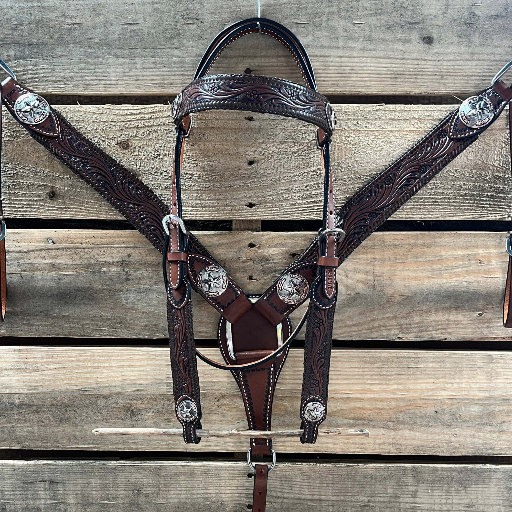 Dark Oil Braid Texas Star Browband Tack Set  