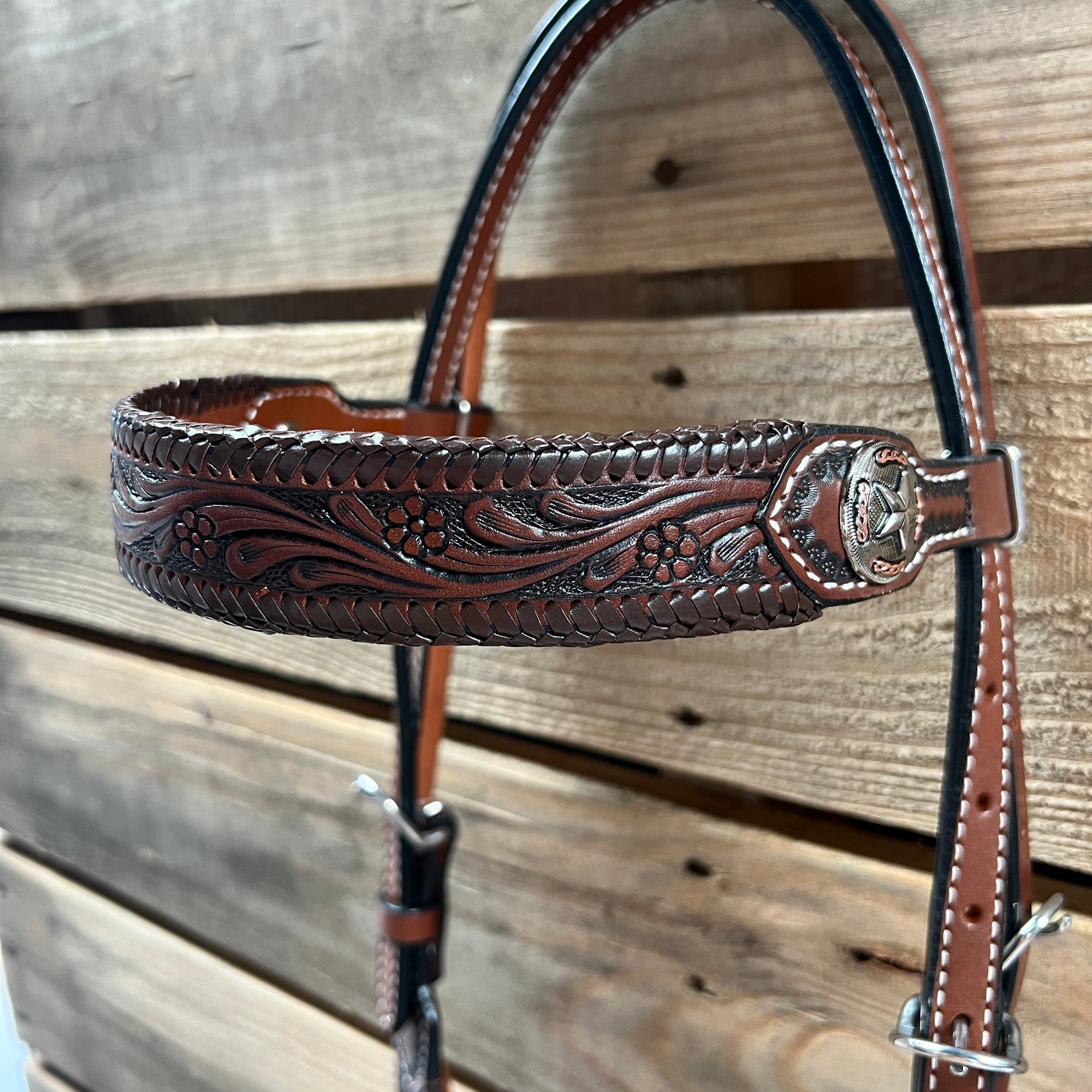 Dark Oil Braid Texas Star Browband Tack Set  