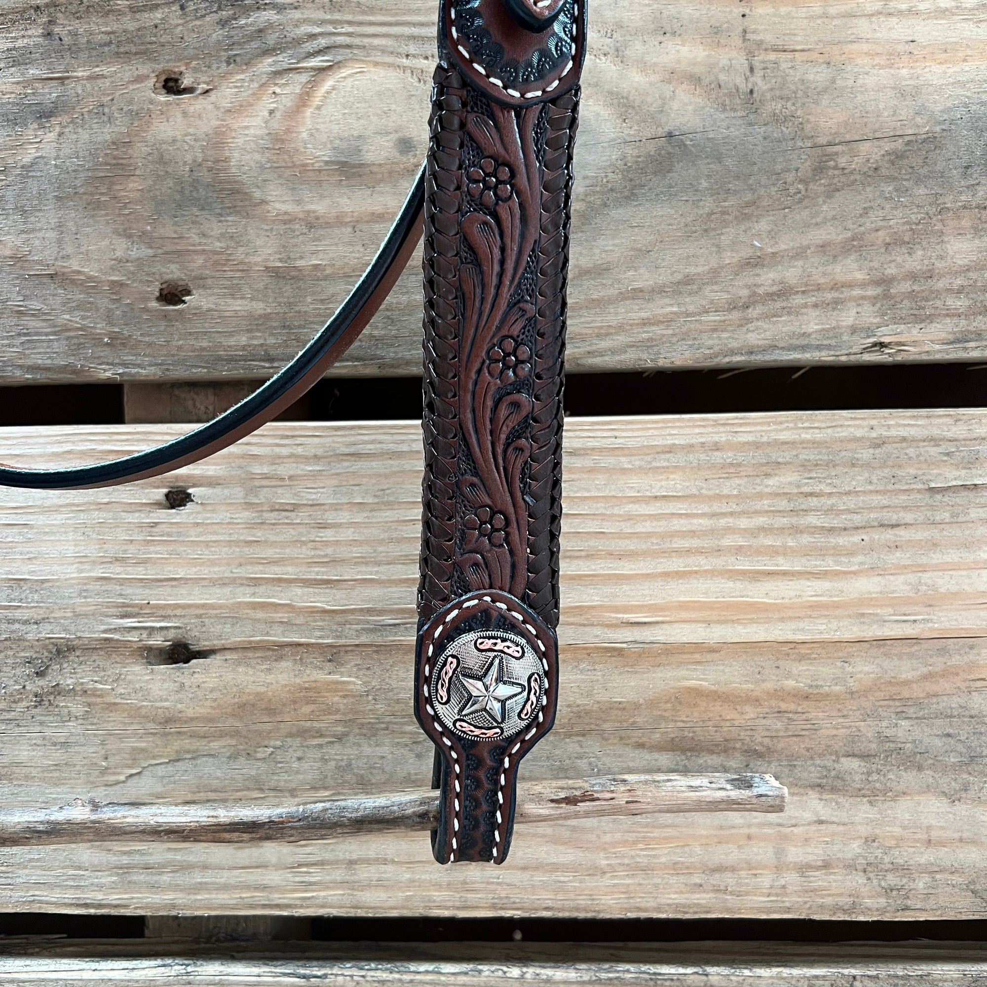Dark Oil Braid Texas Star Browband Tack Set  