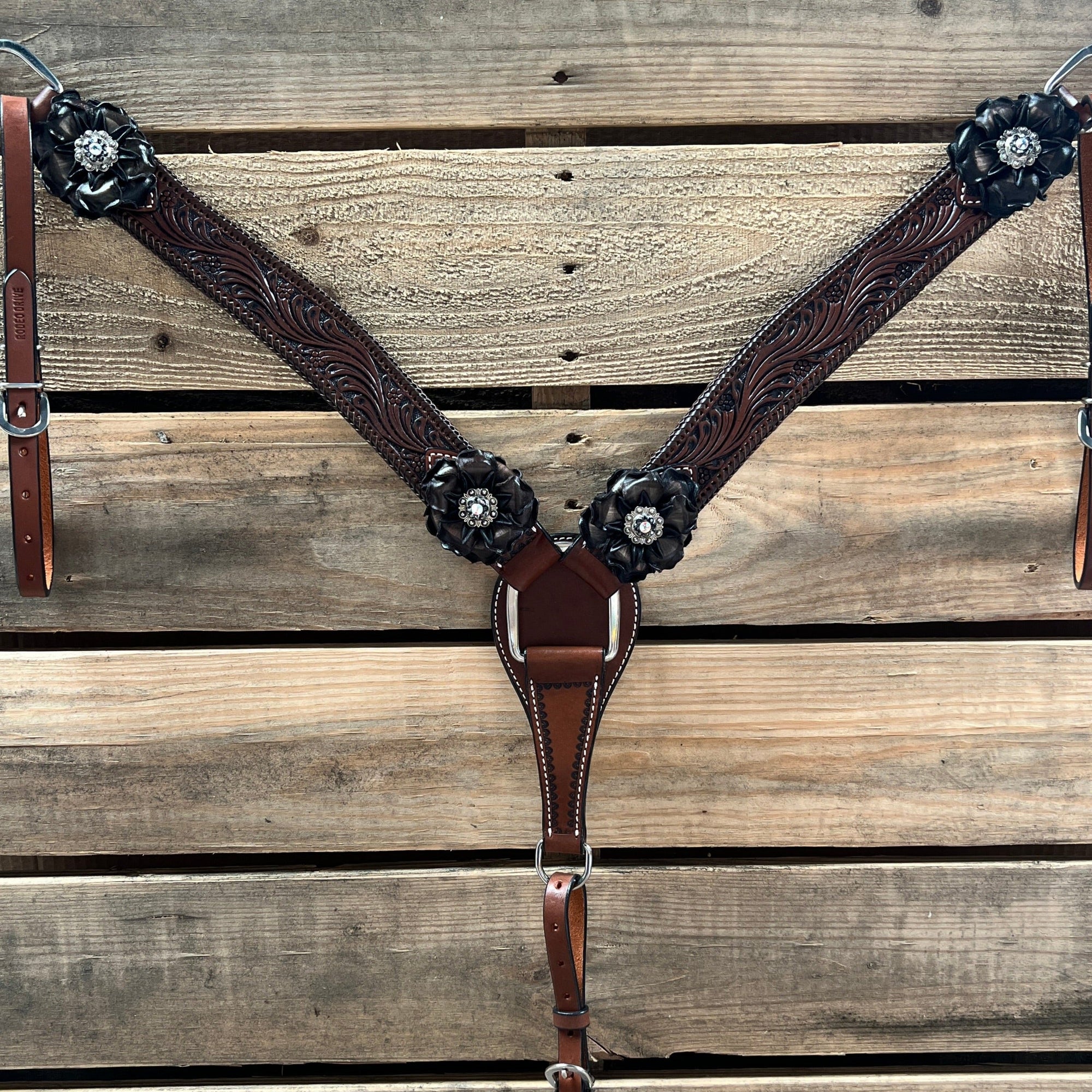 Dark Oil Braid Jet and AB Browband / One Ear Tack Set  
