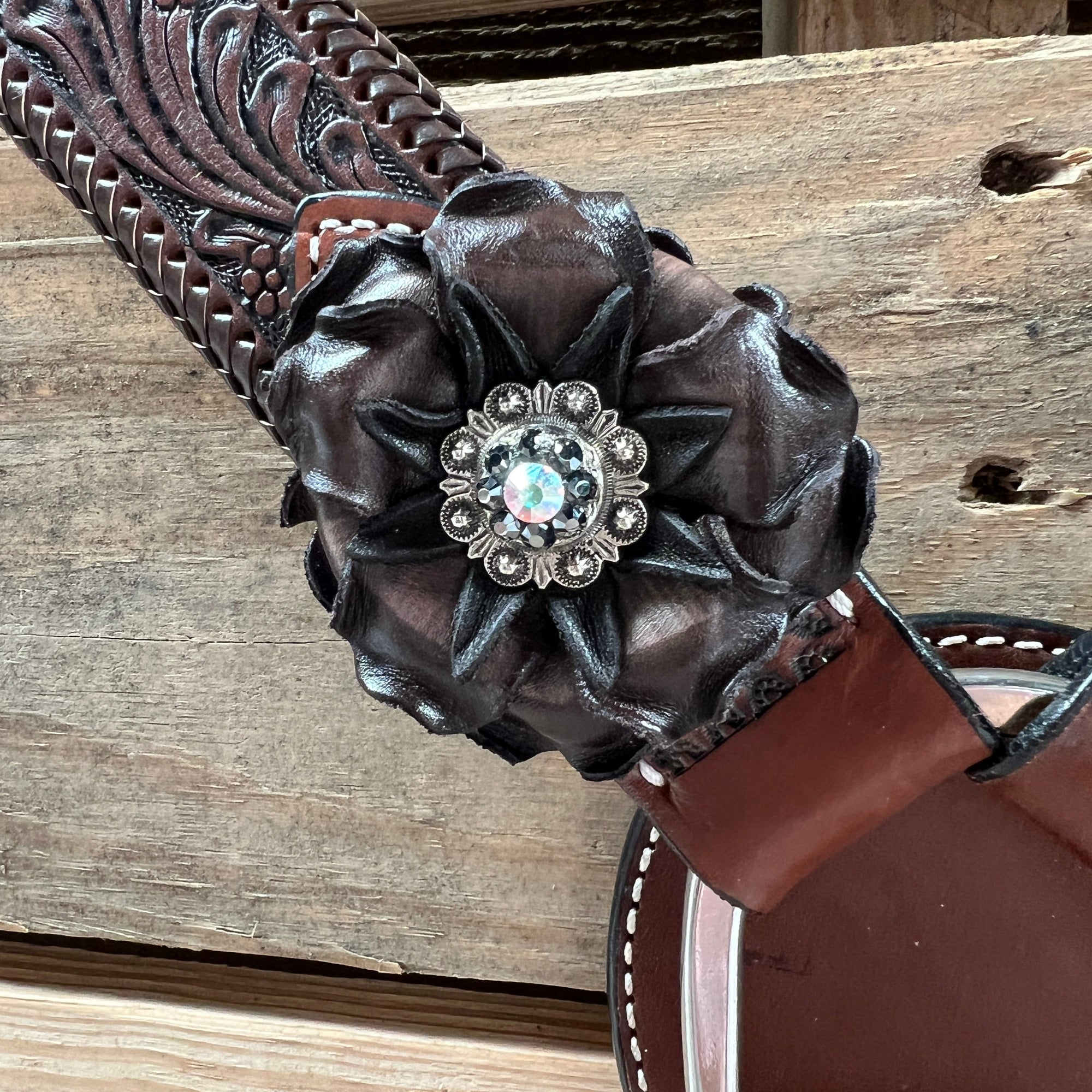 Dark Oil Braid Jet and AB Browband / One Ear Tack Set  