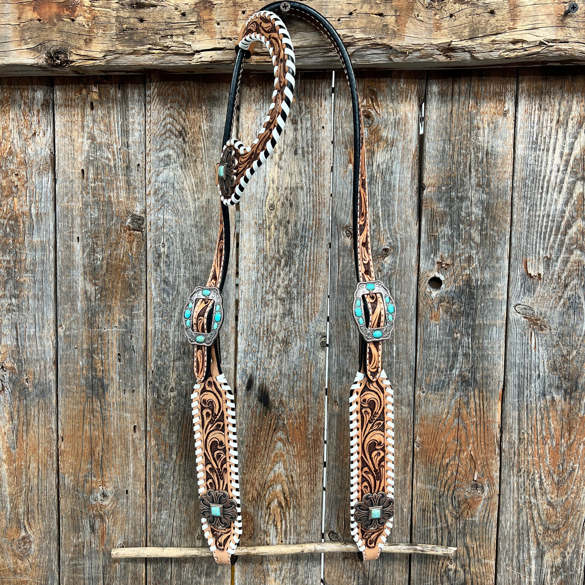 Whipstitch Copper Turquoise  Browband / One Ear Tack Set 