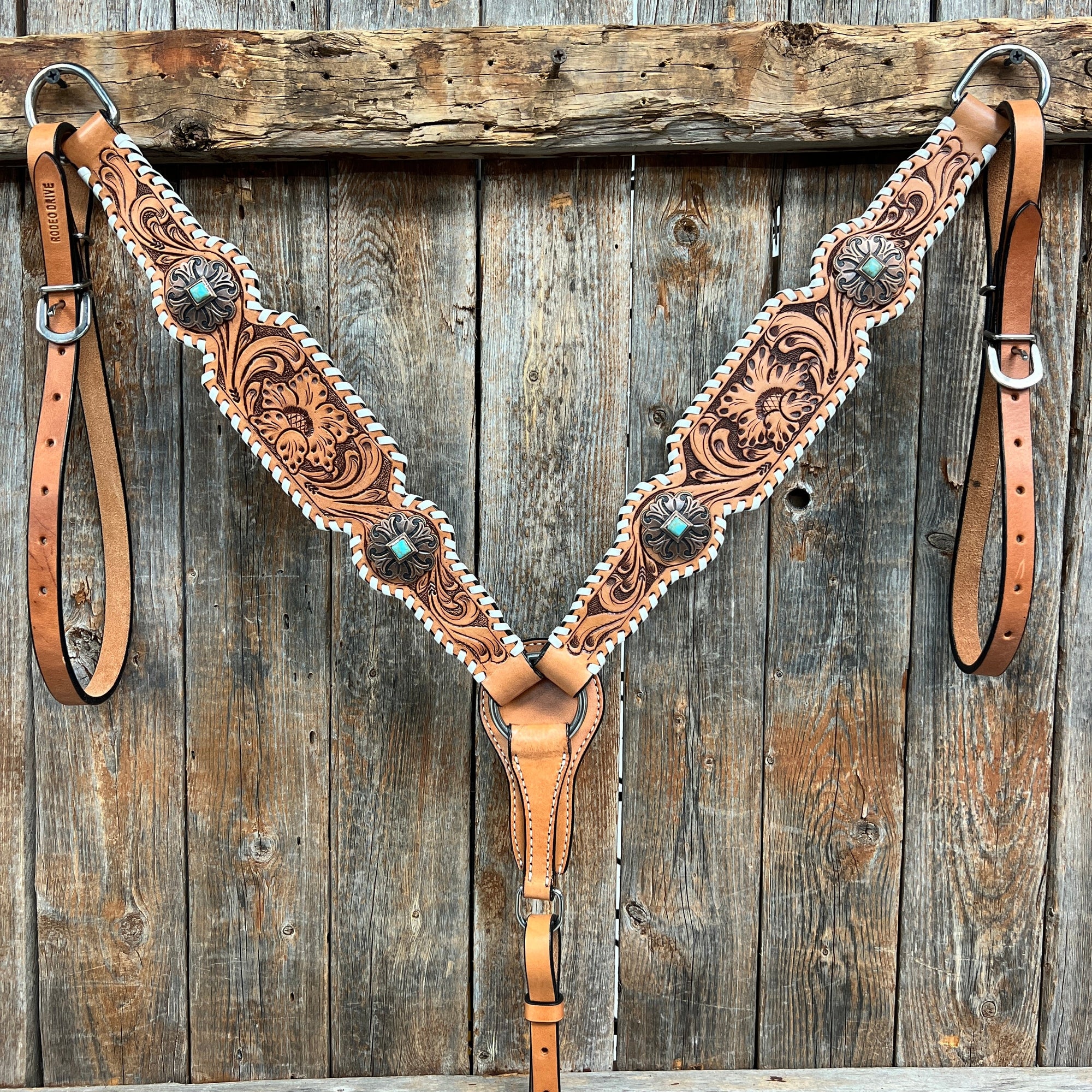 Whipstitch Copper Turquoise  Browband / One Ear Tack Set 