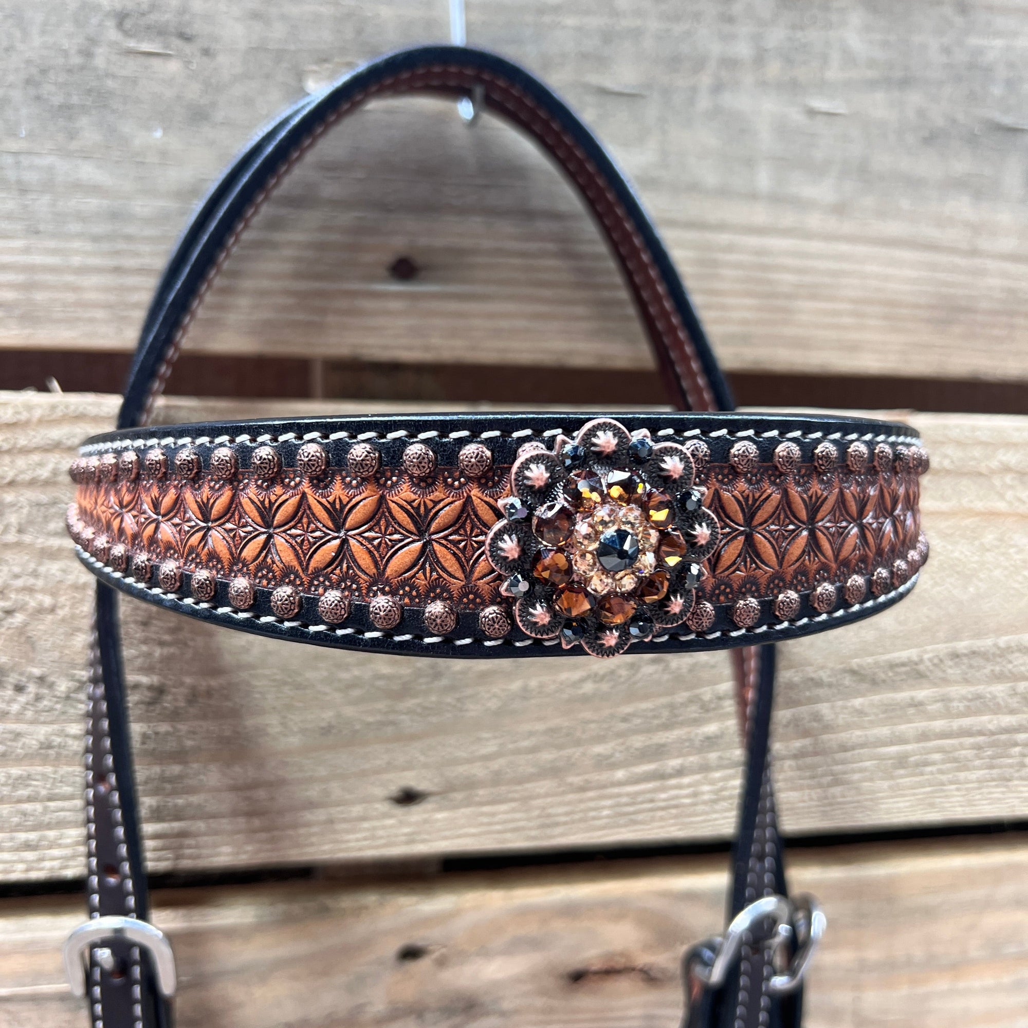 Two Tone Honeycomb Copper Dot Jet, Champagne and Topaz Browband / Breastcollar Tack Set 