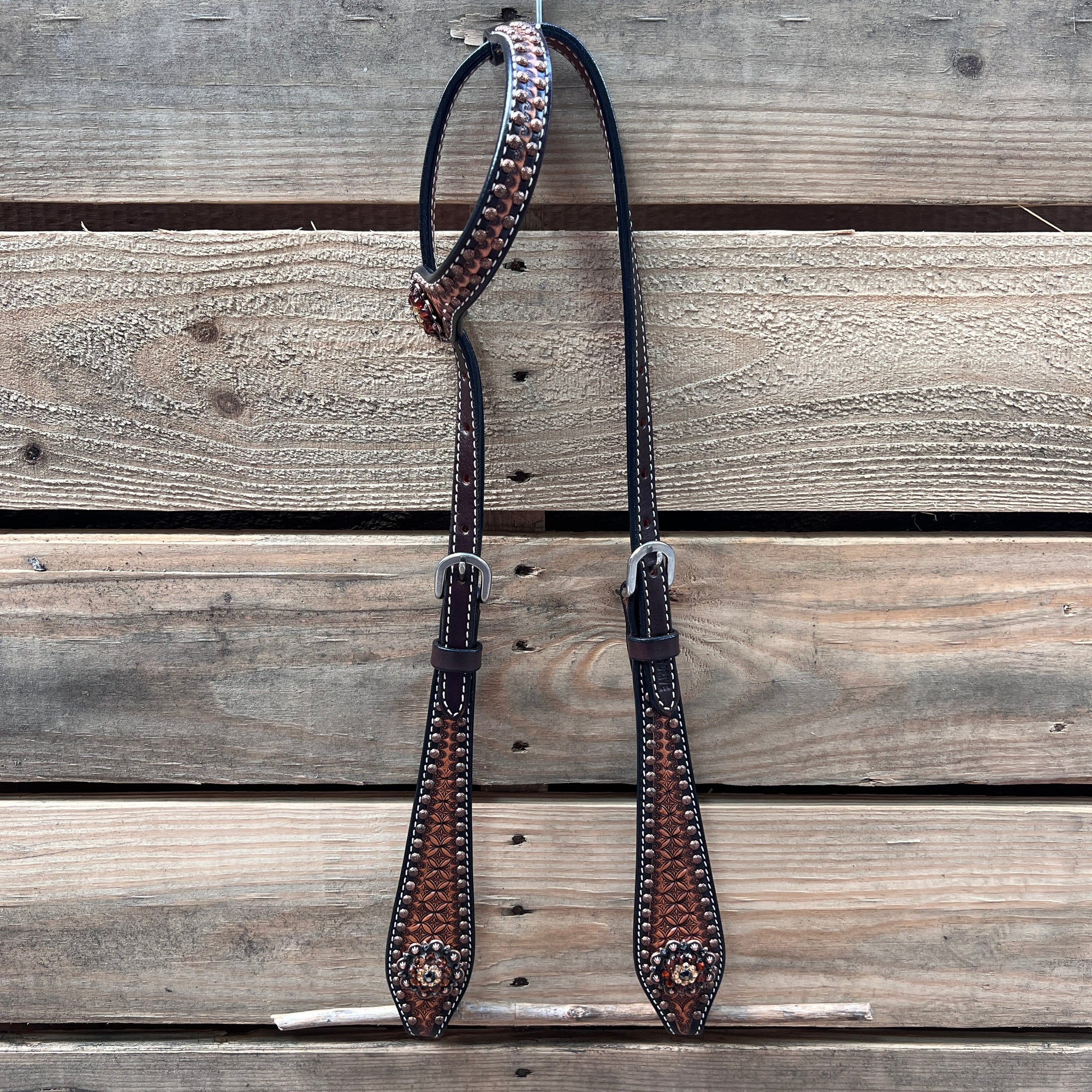 Two Tone Honeycomb Copper Dot Jet, Champagne and Topaz Browband / Breastcollar Tack Set 