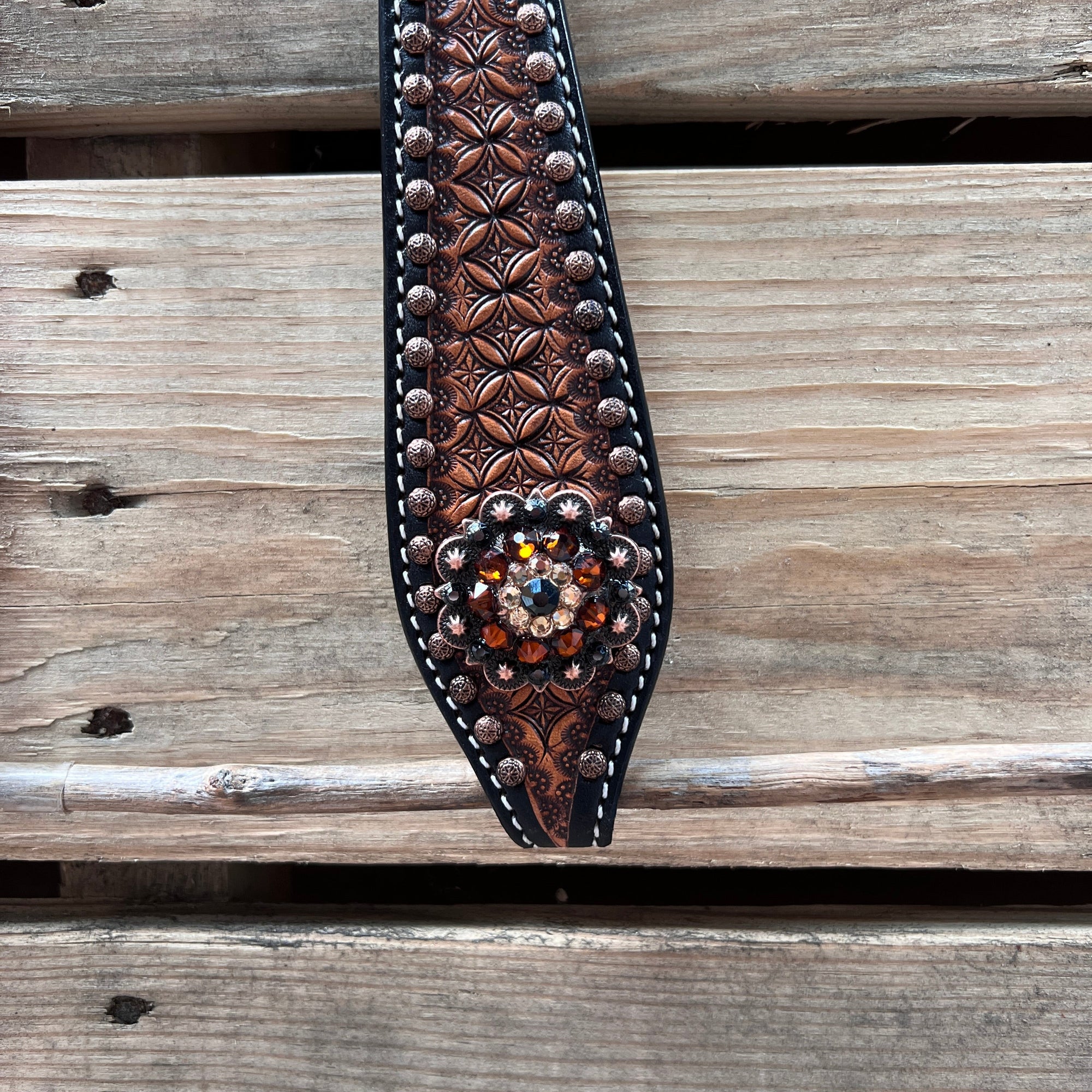 Two Tone Honeycomb Copper Dot Jet, Champagne and Topaz Browband / Breastcollar Tack Set 